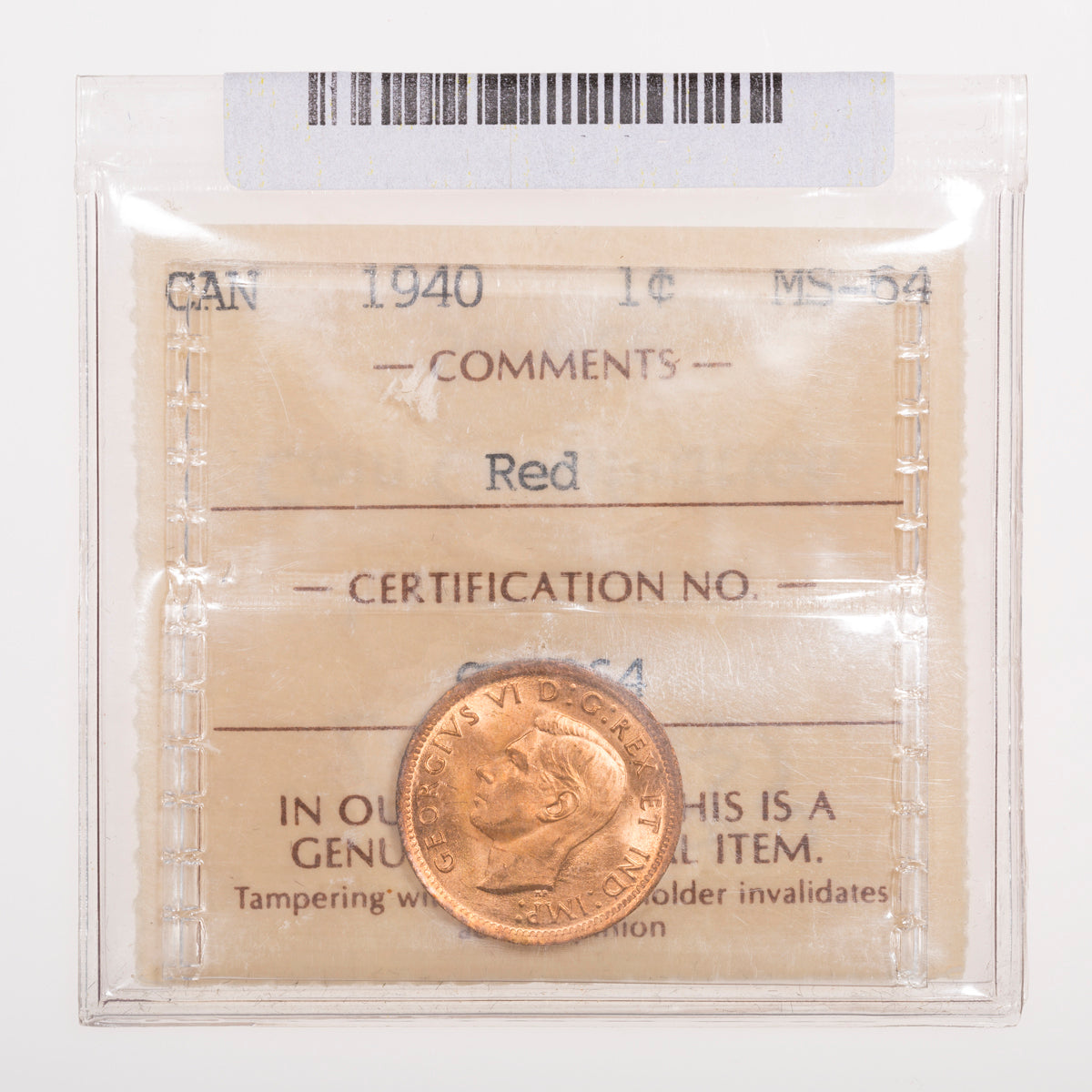 1 Cent 1940 ICCS MS-64 Red