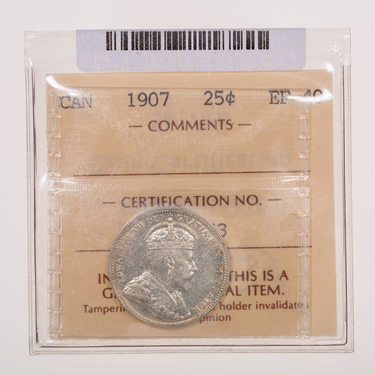 25 Cent 1907 ICCS EF-40
