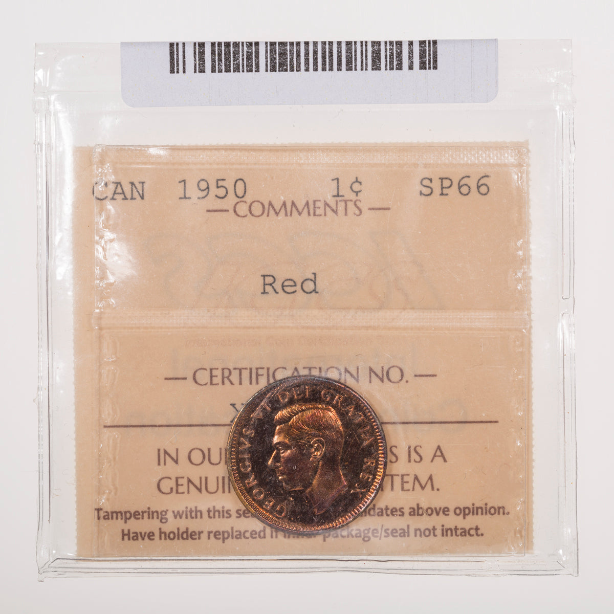 1 Cent 1950 ICCS MS-66 Red