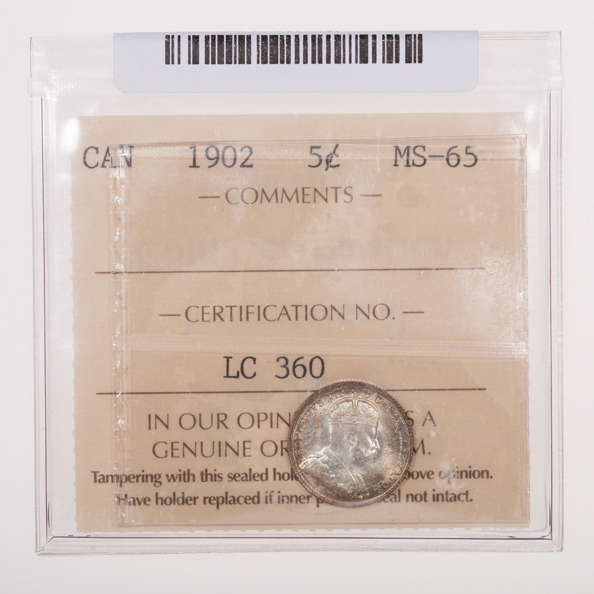 5 Cent 1902 ICCS MS-65