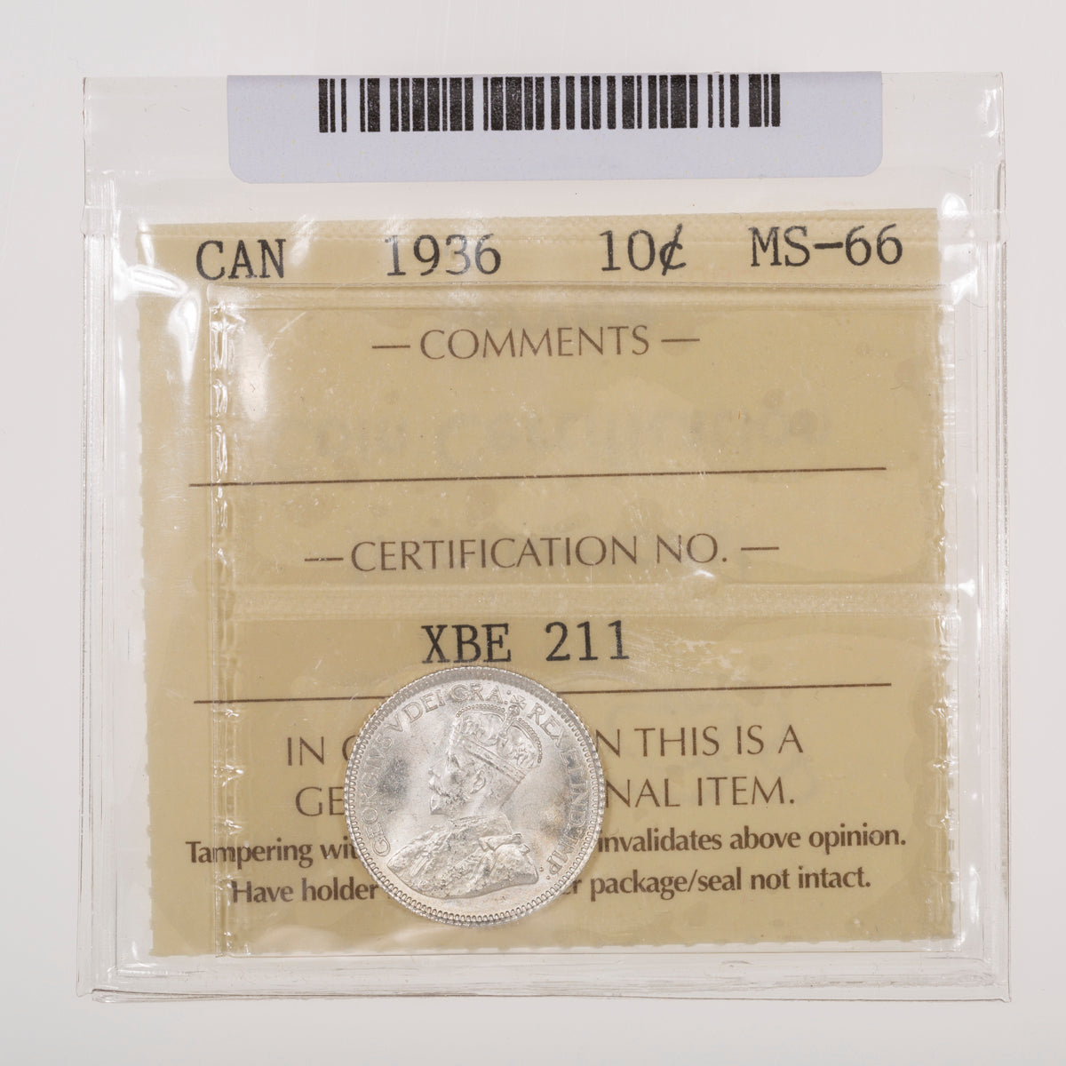 10 Cent 1936 ICCS MS-66