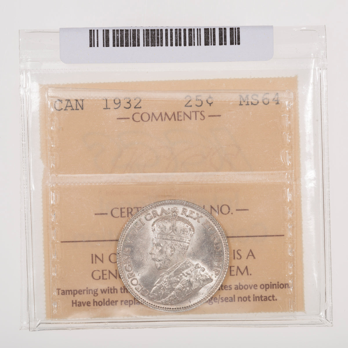 25 Cent 1932 ICCS MS-64