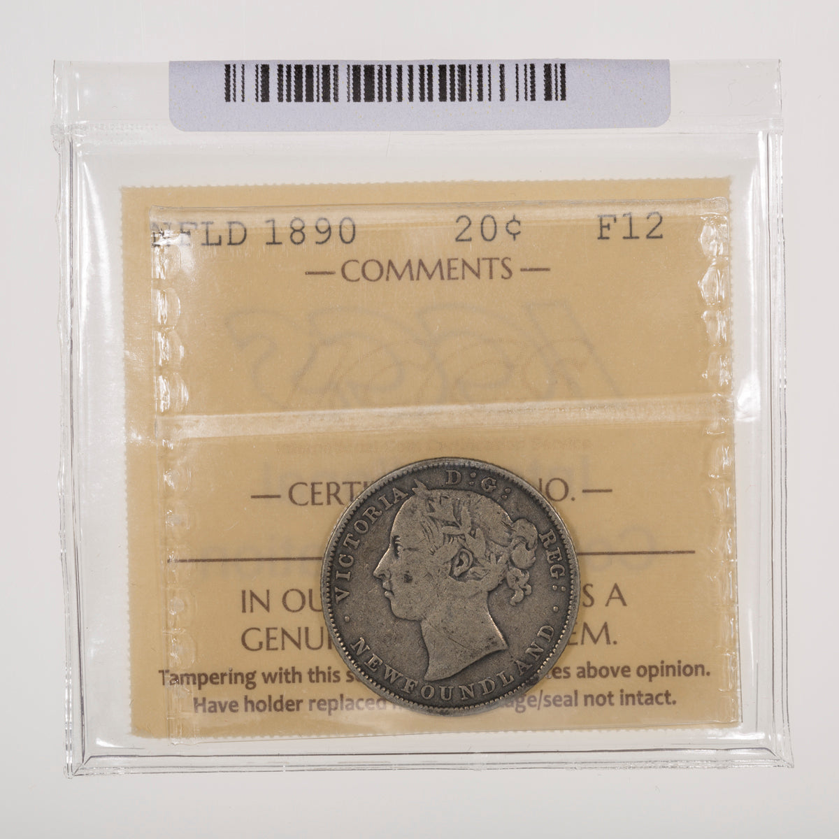 NFLD 20 Cent 1890 ICCS F-12