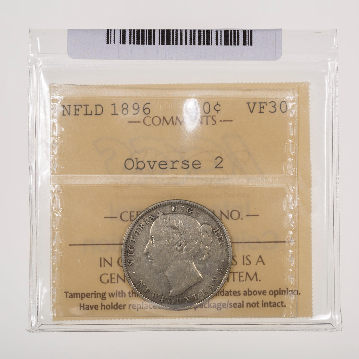 NFLD 20 Cent 1896 Obverse 2 ICCS VF-30