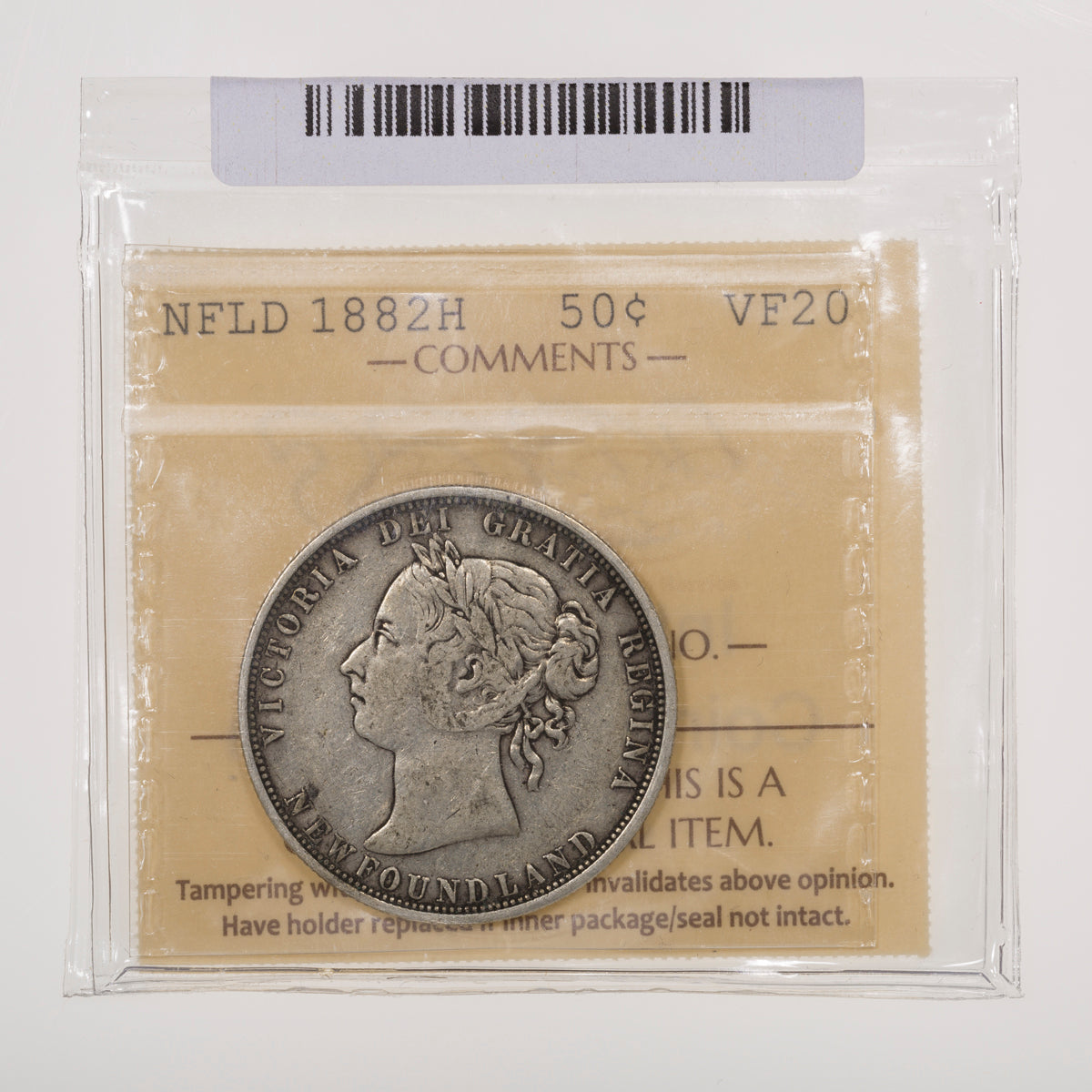 NFLD 50 Cent 1882H ICCS VF-20