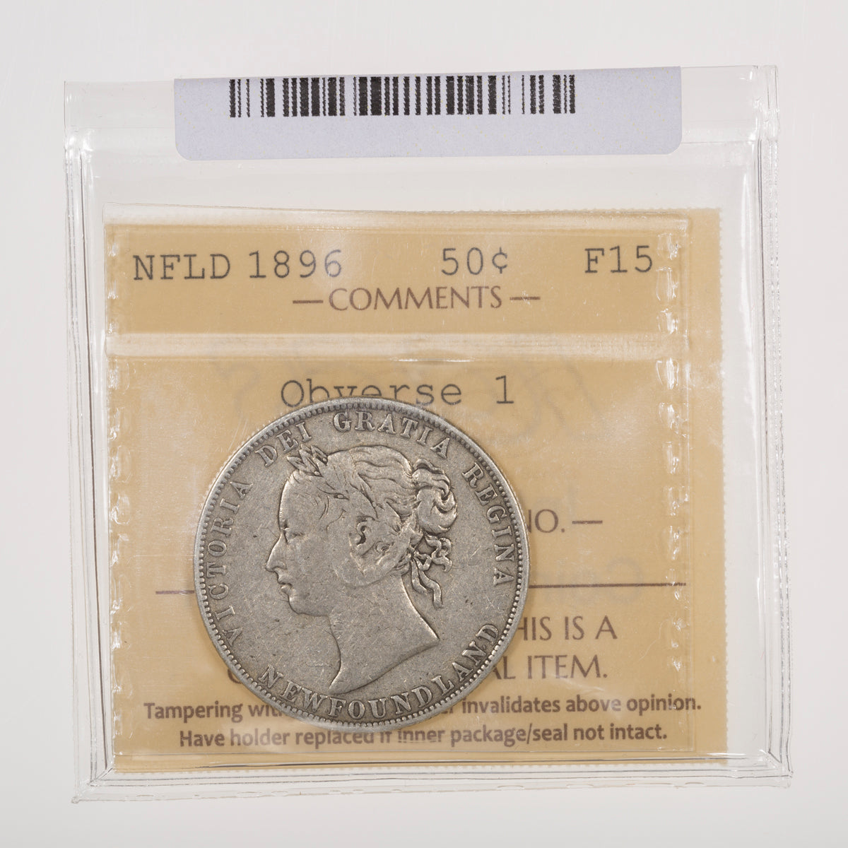 NFLD 50 Cent 1896 Obverse 1 ICCS F-15