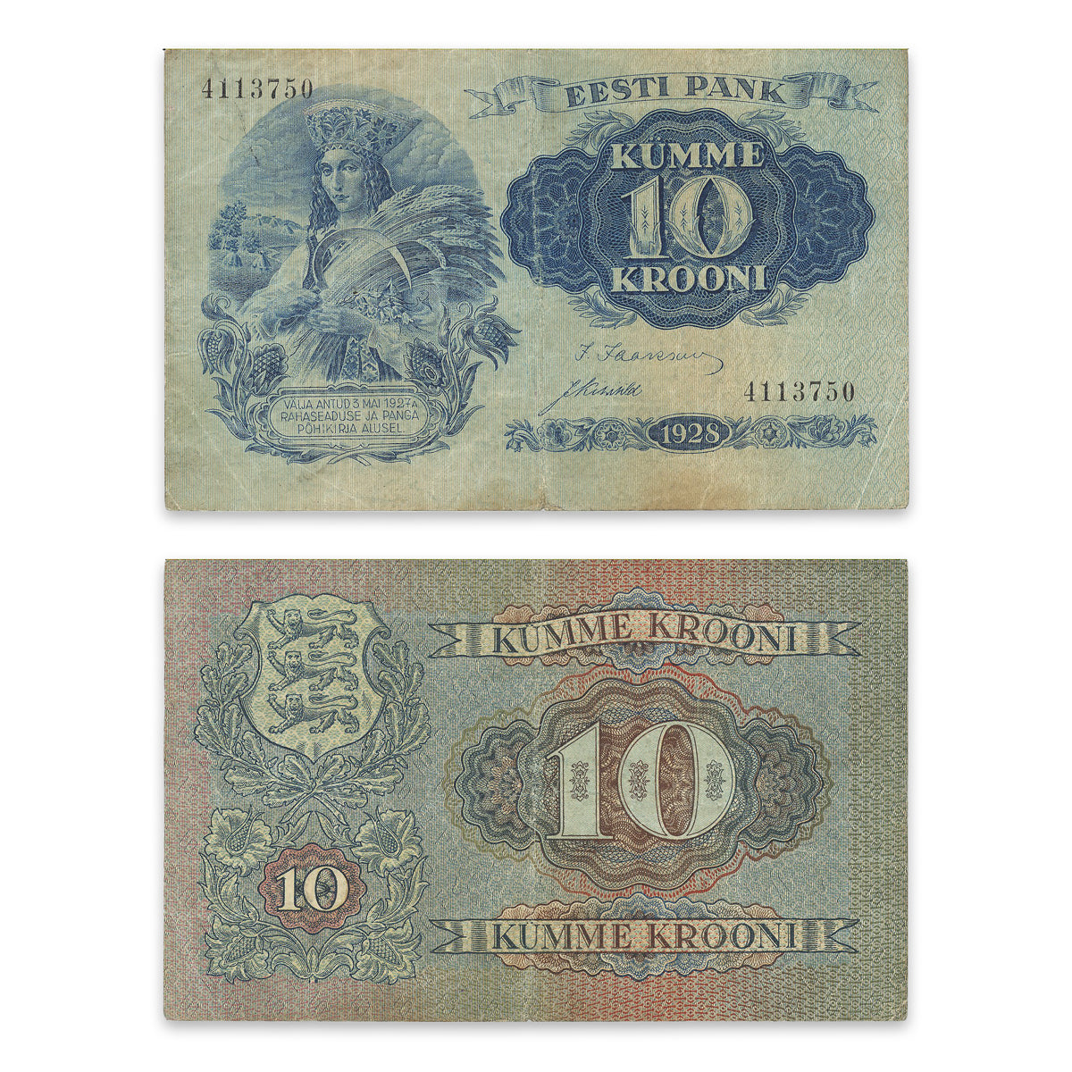 Estonia - Eesti Pank 1928 10 Krooni P# 63a F-12