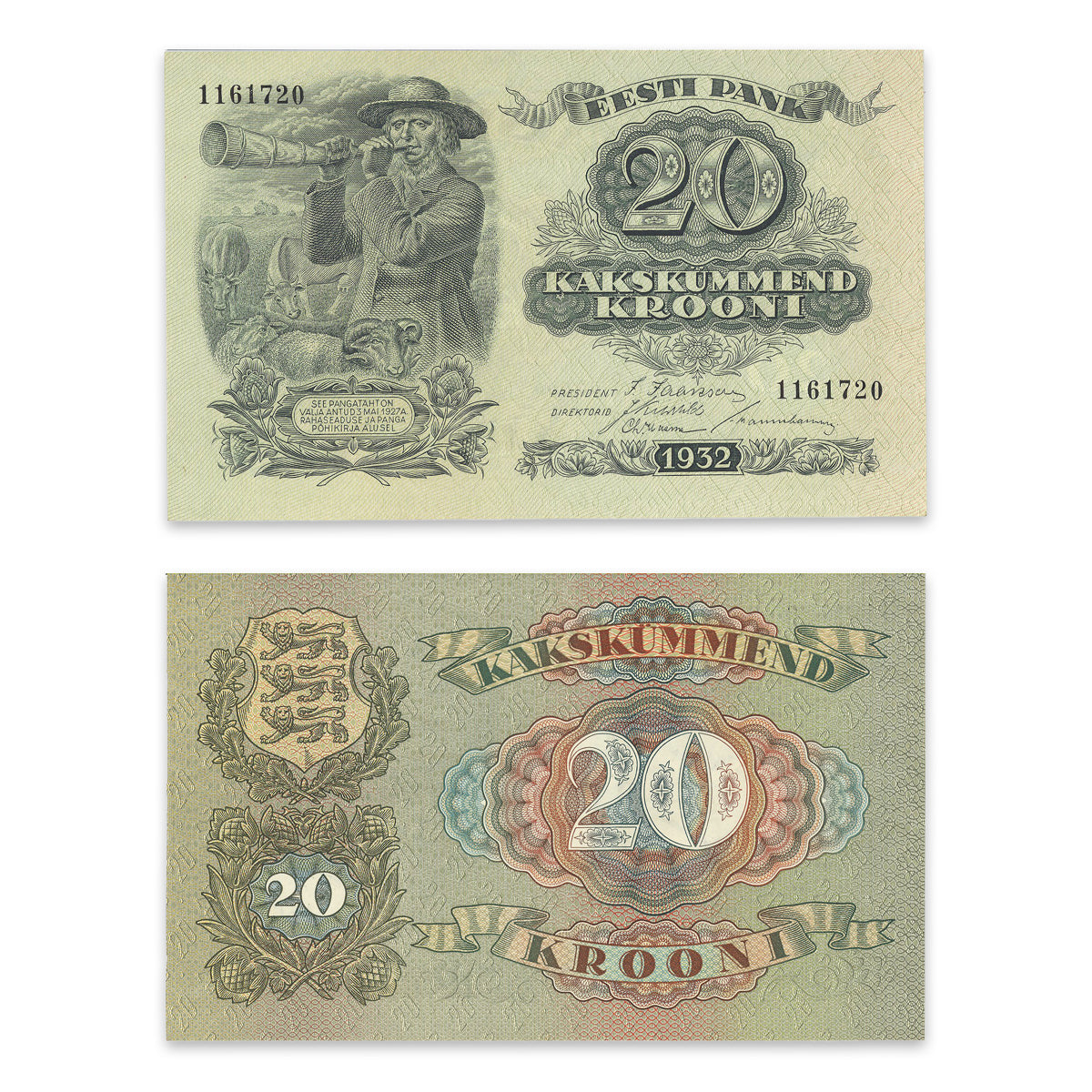 Estonia - Eesti Pank 1932 20 Krooni P# 64a UNC-60