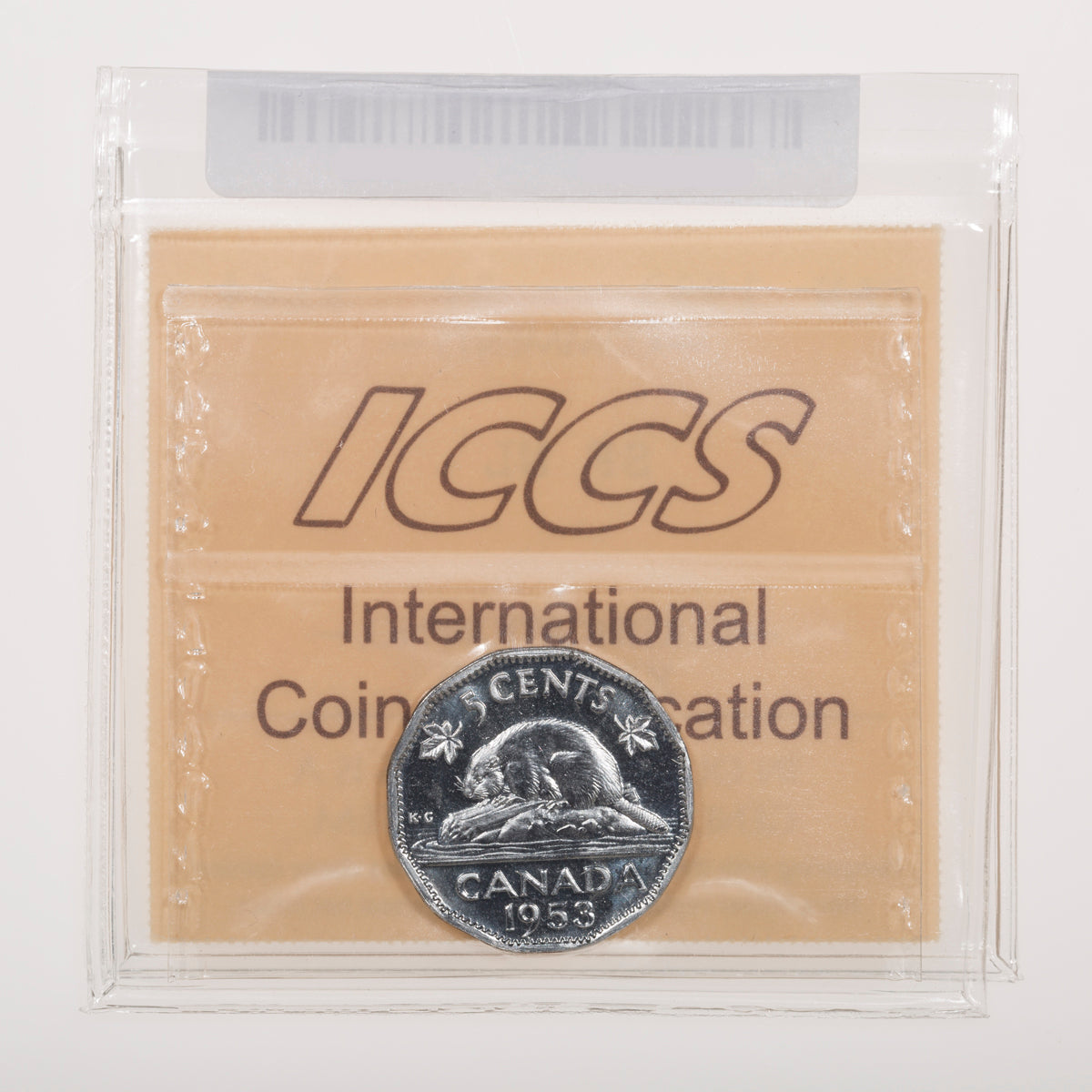 5 Cent 1953 Shoulder Fold Near Leaf ICCS PL-64