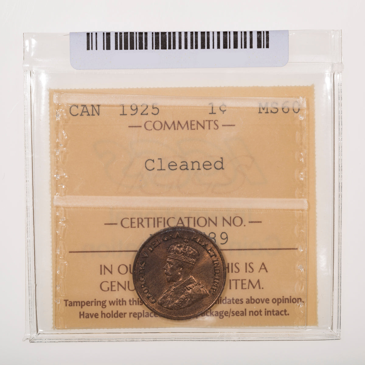 1 Cent 1925 ICCS MS-60