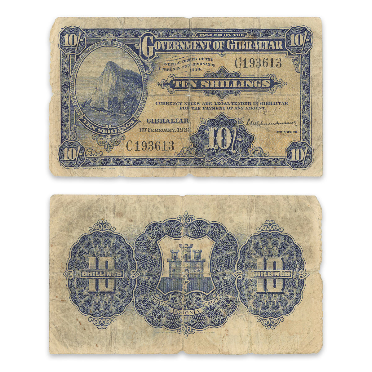 Gibraltar 1937 10 Shillings P# 14a VG-8