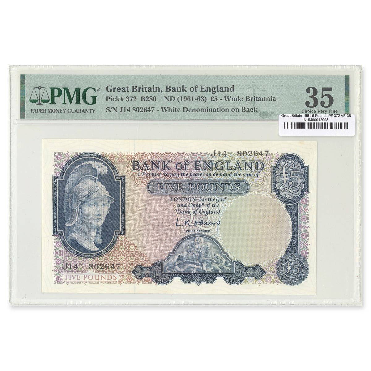 Great Britain 1961 5 Pounds P# 372 PMG VF-35