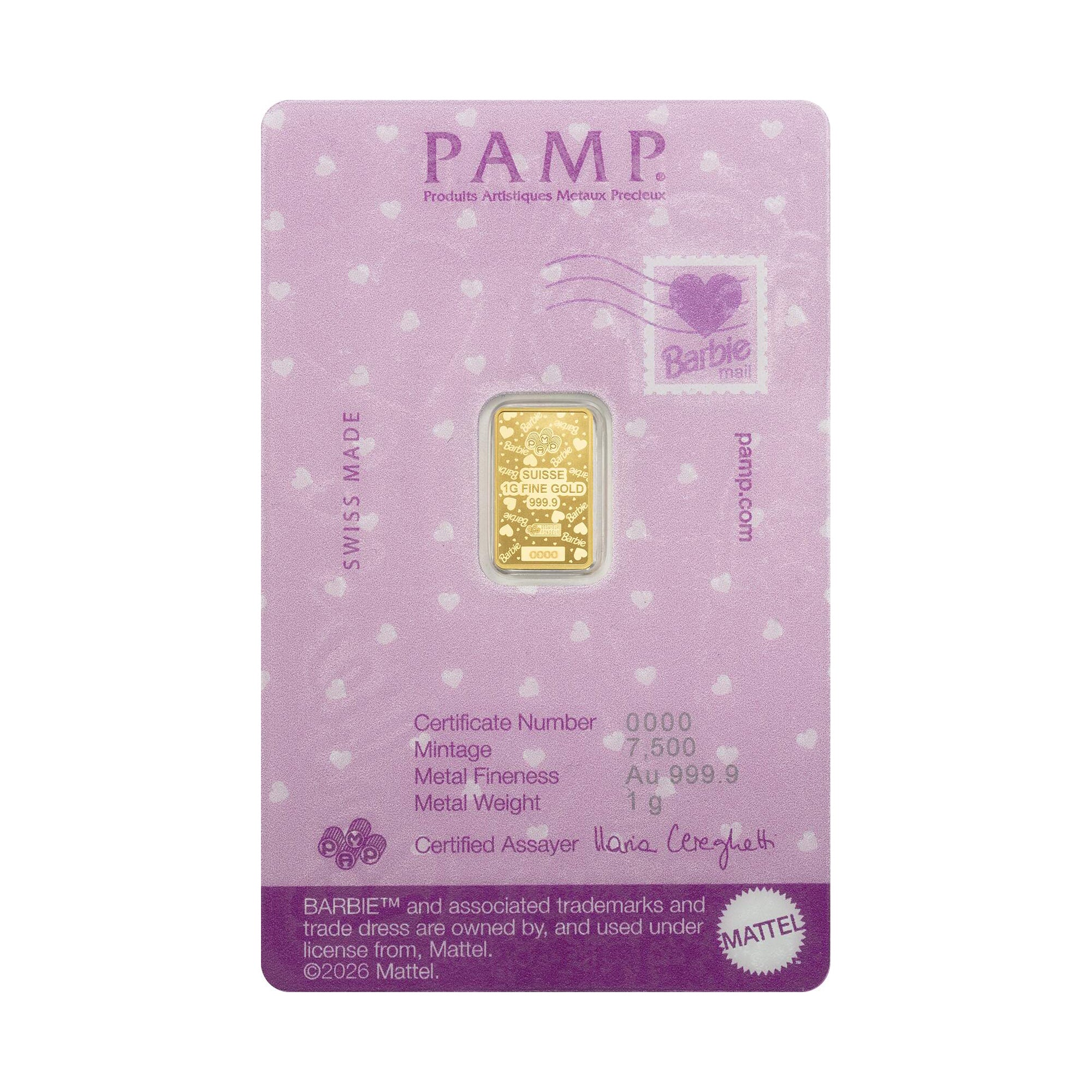 Barbie Valentine's Day 1g Pure Gold Bar
