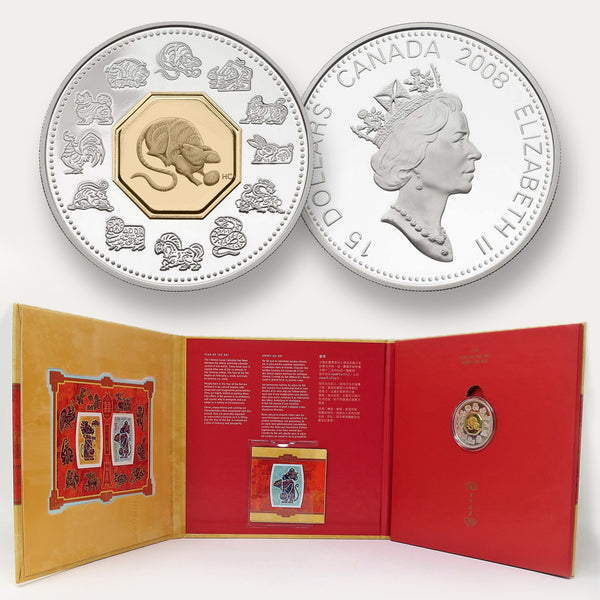 2008 $15 Year of the Rat - Sterling Silver Coin & Stamp Set