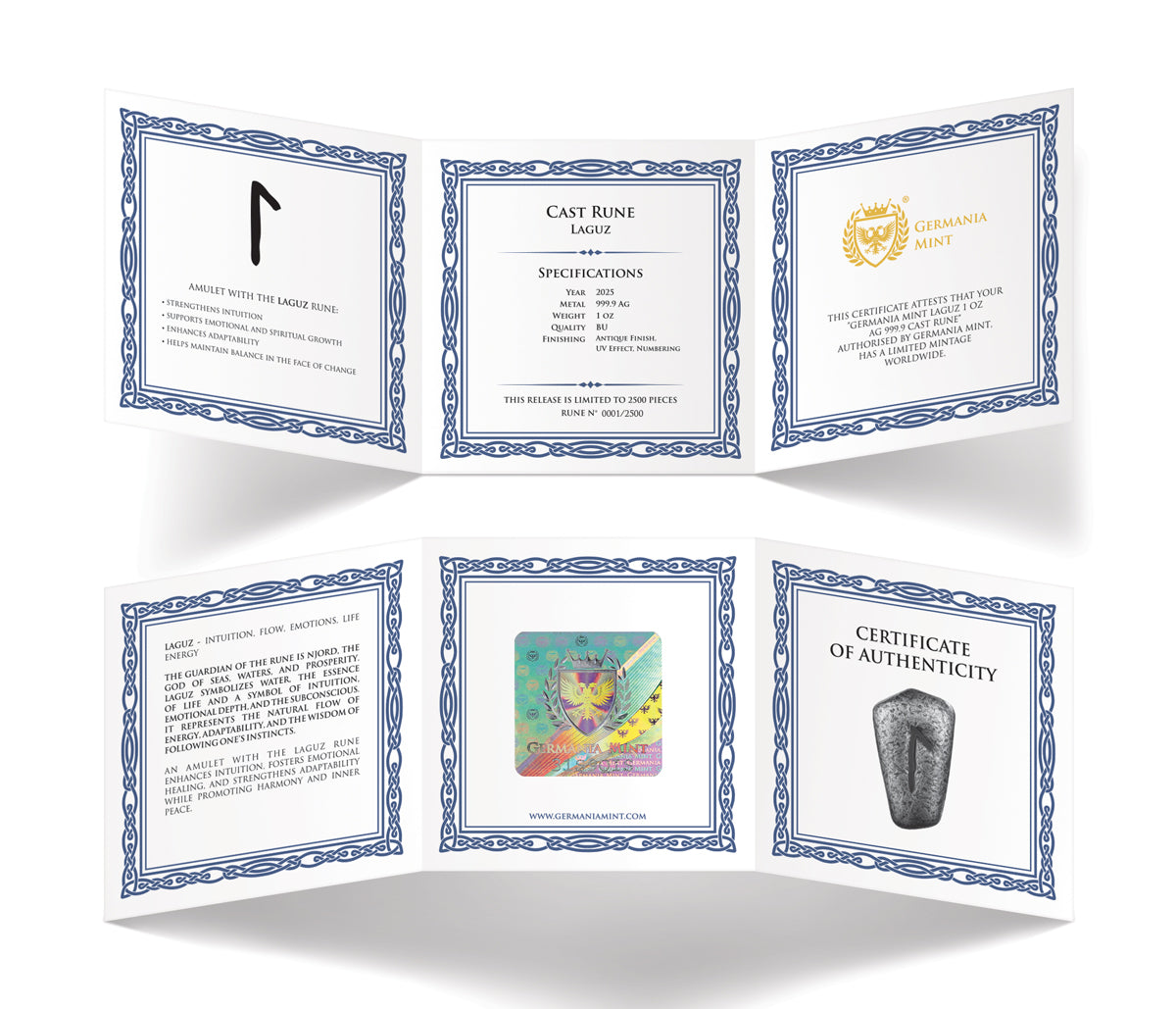 Laguz – 1 oz Pure Silver Cast Rune