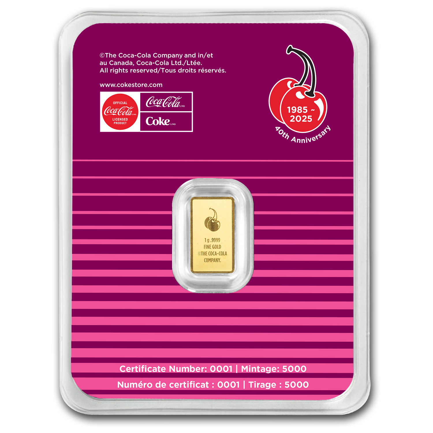Cherry Coke™ 40th Anniversary 1g Pure Gold Bar