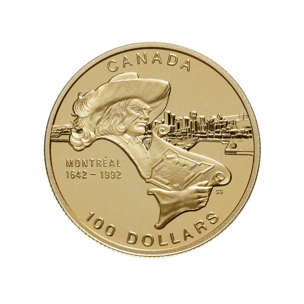 1992 100 The City of Montreal, 350th Anniversary 14kt. Gold Coin