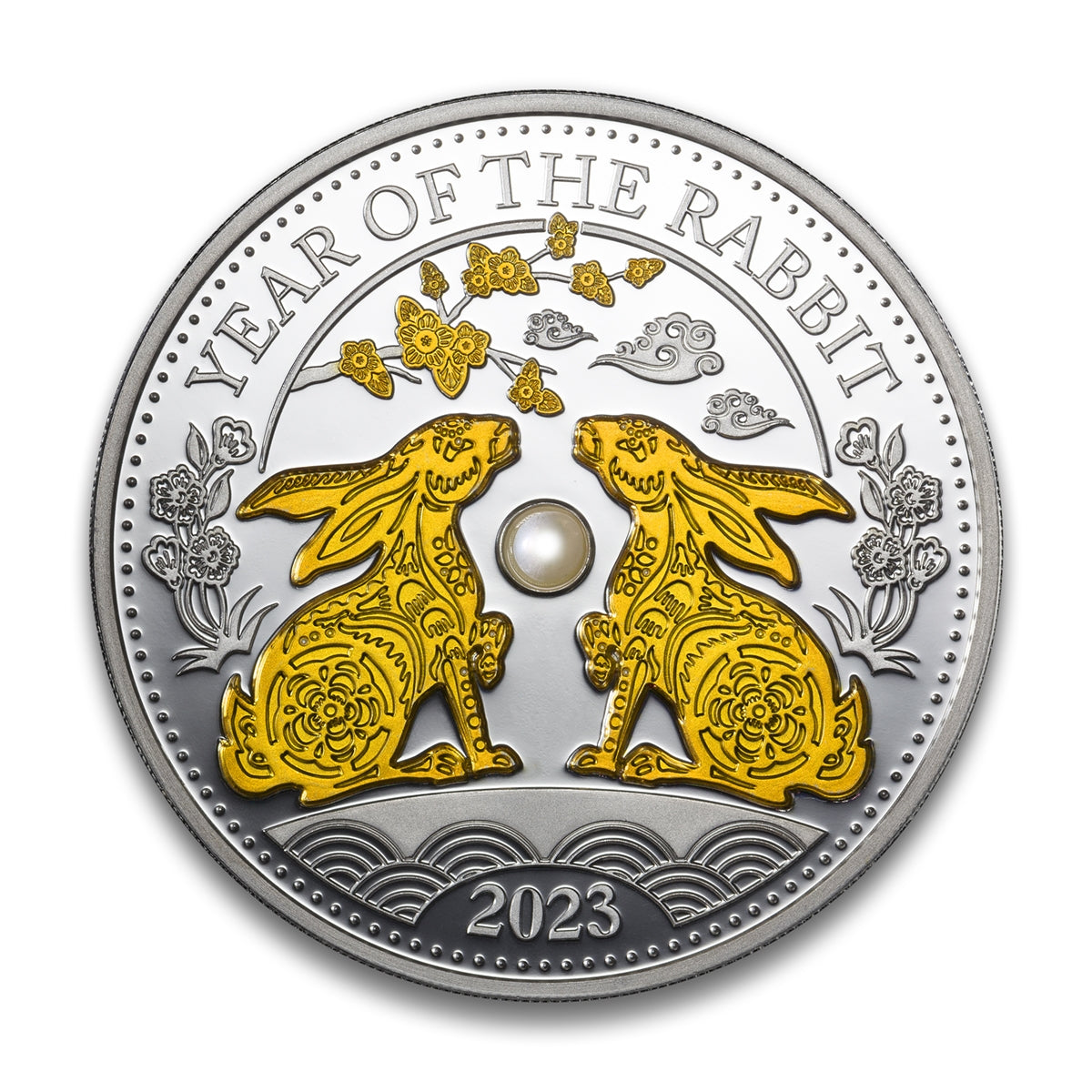 2023 $10 Lunar Year of the Rabbit - Pure Silver Coin with Genuine Pearl Inlay