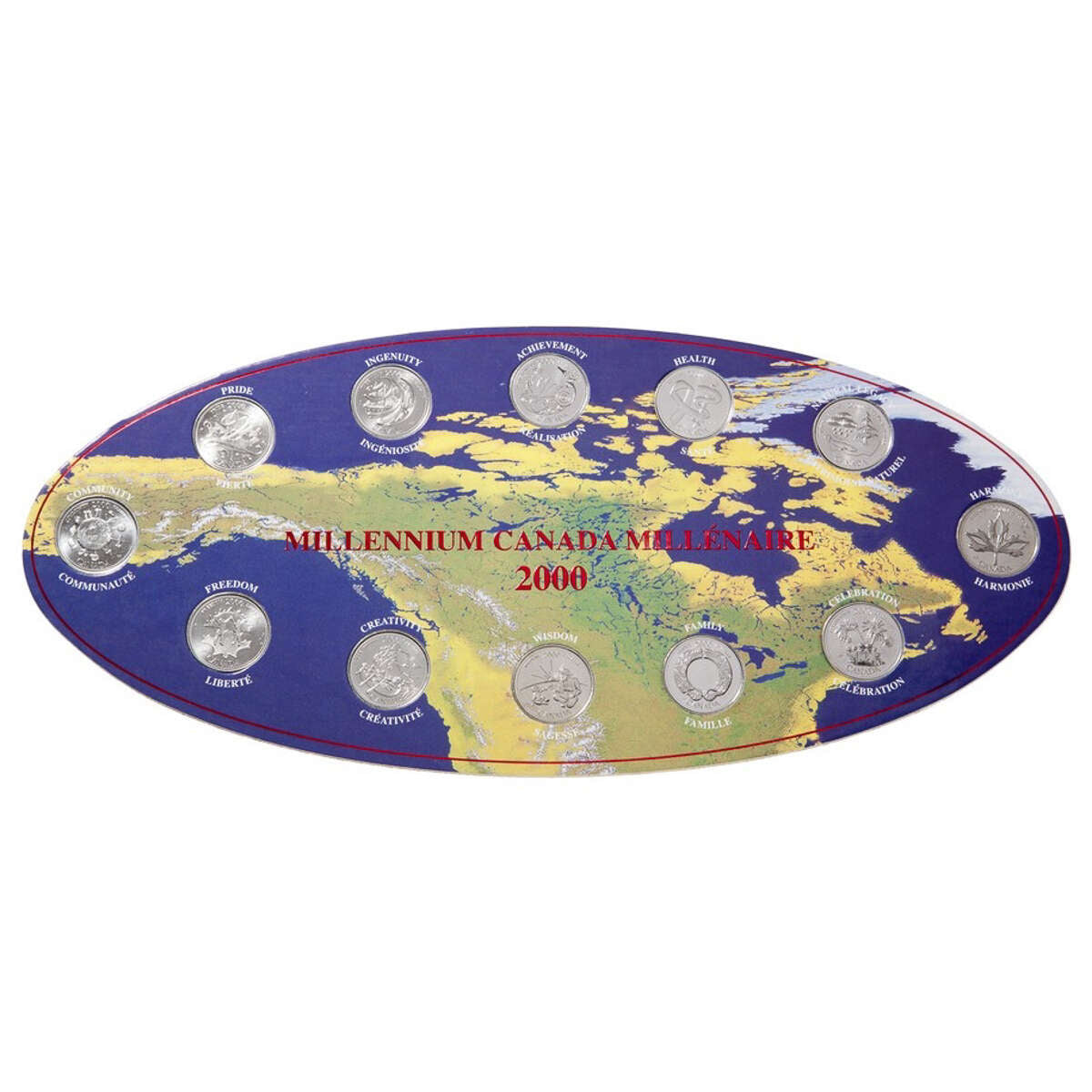 2000 Topographic Map of Canada - Millennium Quarter Oval Collector Coi