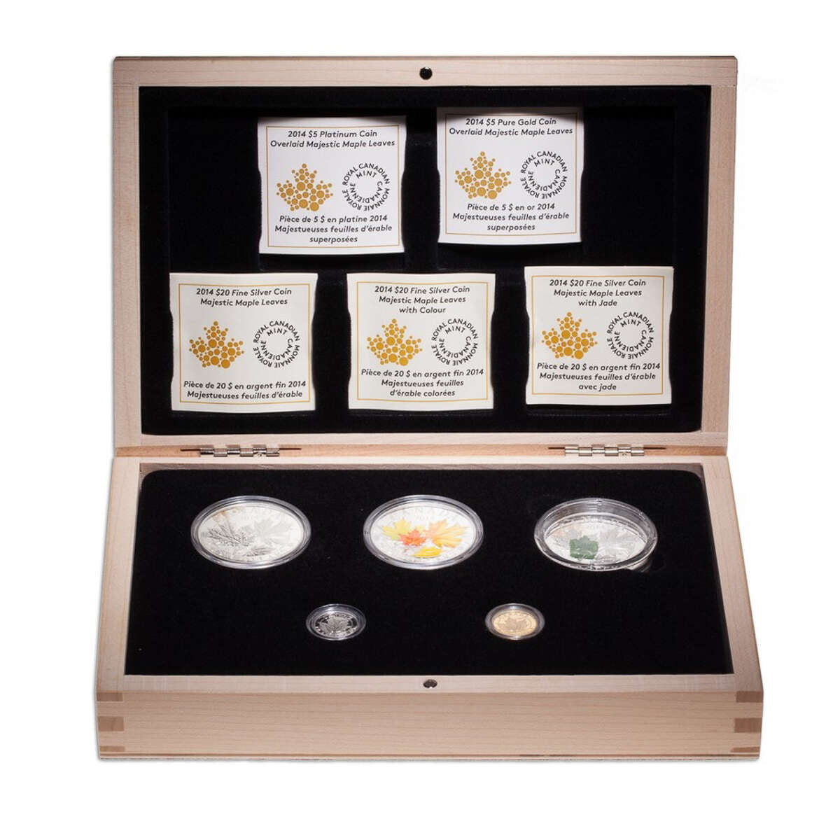2014 Majestic Maple Leaves - Pure Silver, Gold & Platinum 5-Coin Set with Display Case Default Title