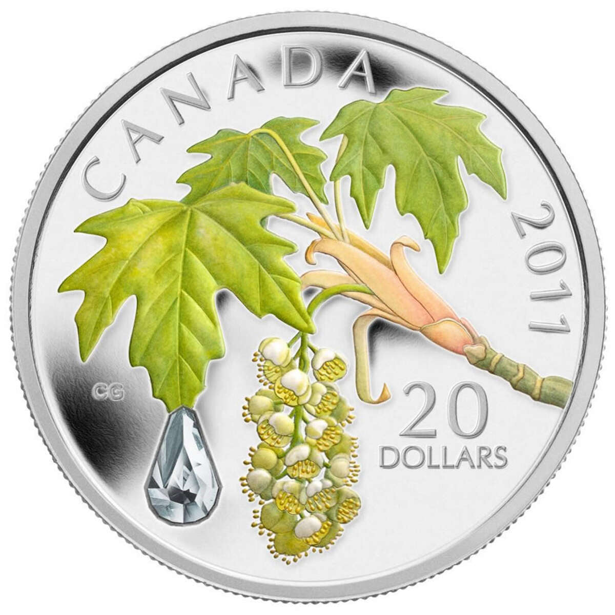 2011 $20 Maple Leaf Crystal Raindrop - Pure Silver Coin