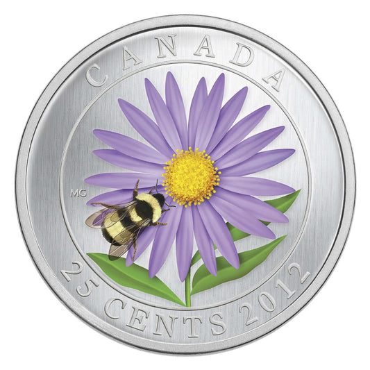2012 25c Flower and Fauna: Aster with Bumble Bee - Coloured Coin Default Title