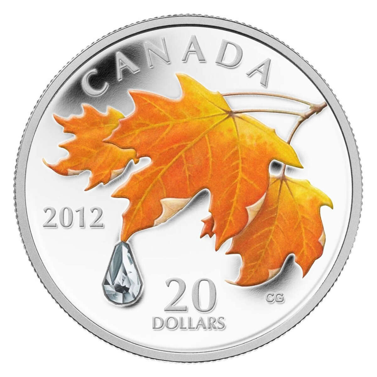 2012 $20 Sugar Maple Crystal Raindrop - Pure Silver Coin