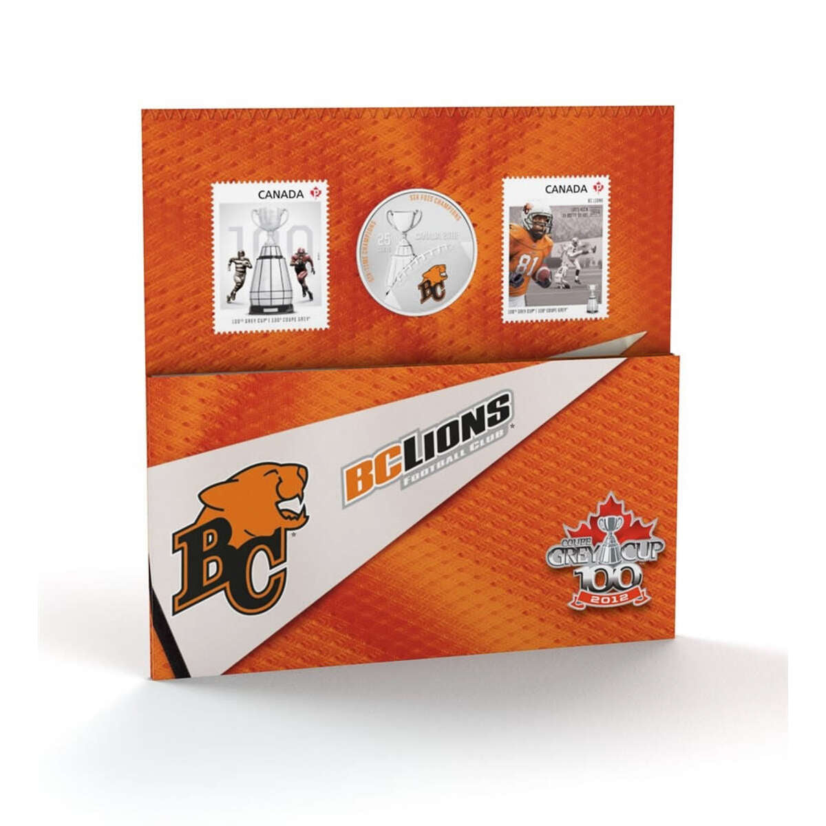 2012 25c BC Lions - Coloured coin with Stamps