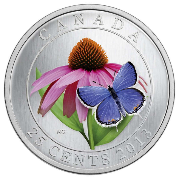 2013 25c Purple Coneflower and Eastern Tailed Blue Butterfly - Coloured Coin Default Title