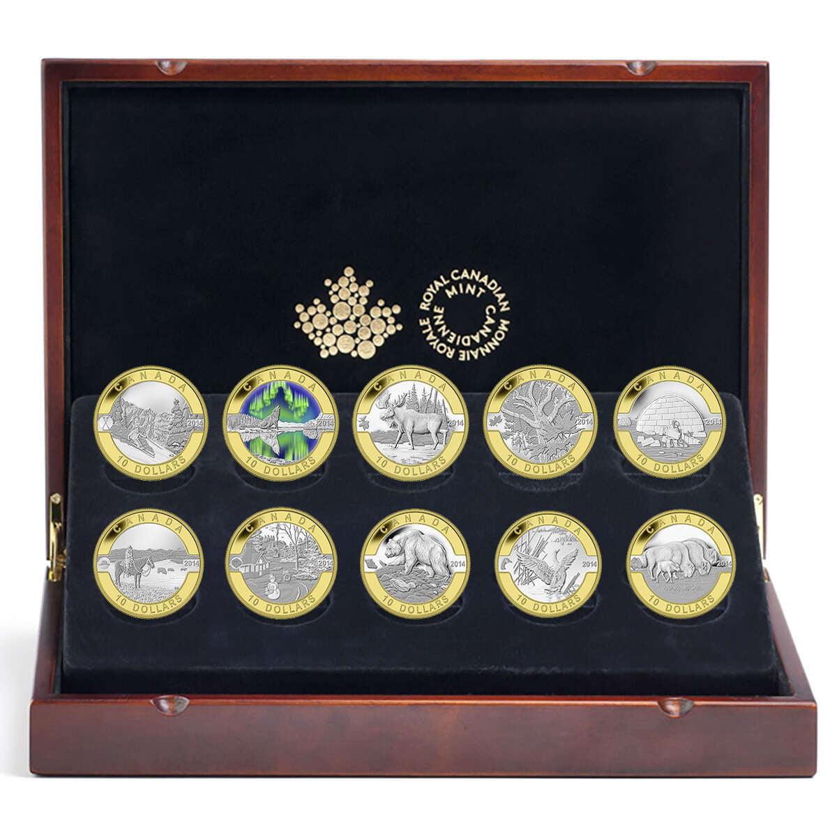 2014 $10 O Canada: Pure Silver 10-coin Set With Gold Plating