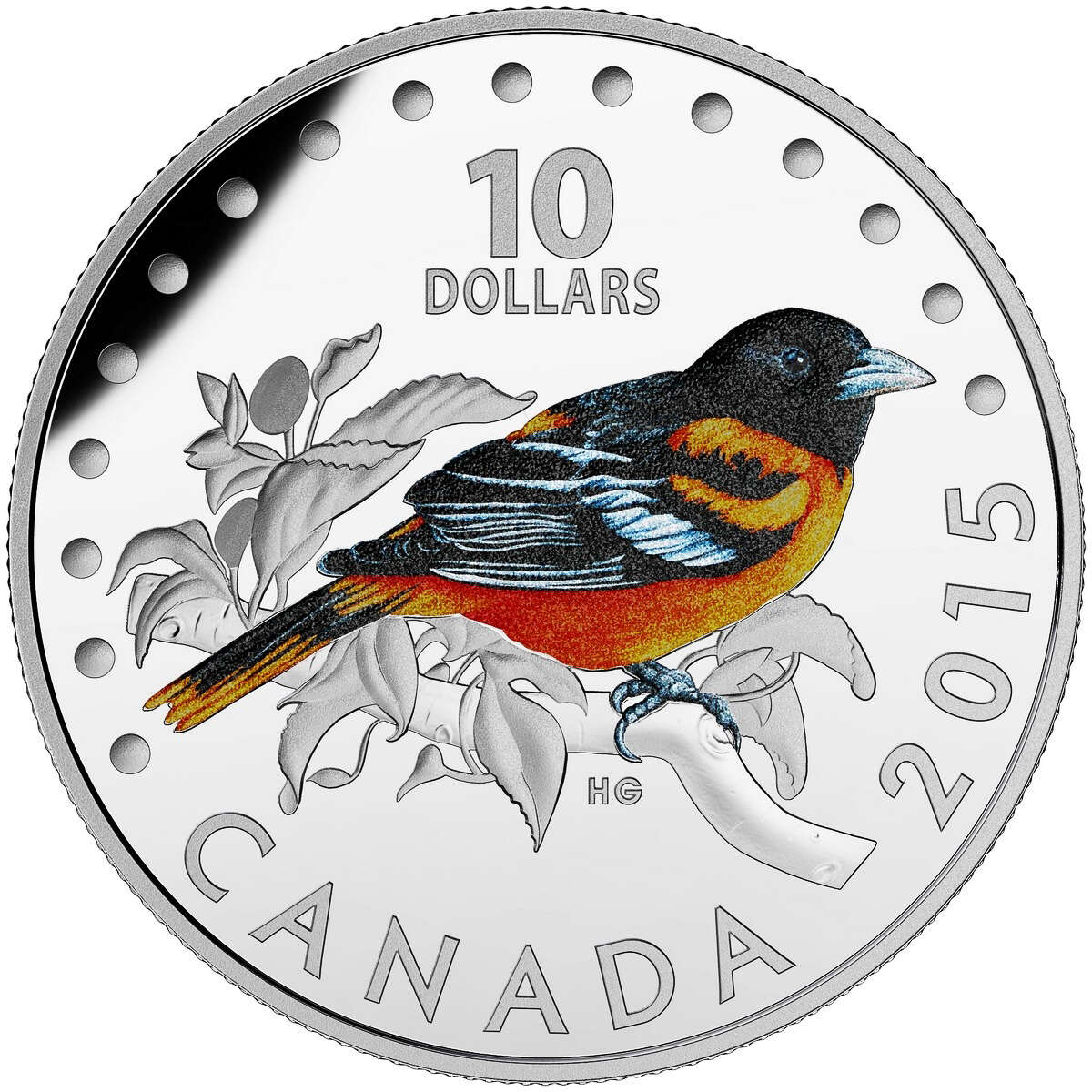 2015 $10 Colourful Songbirds of Canada: Baltimore Oriole - Pure Silver