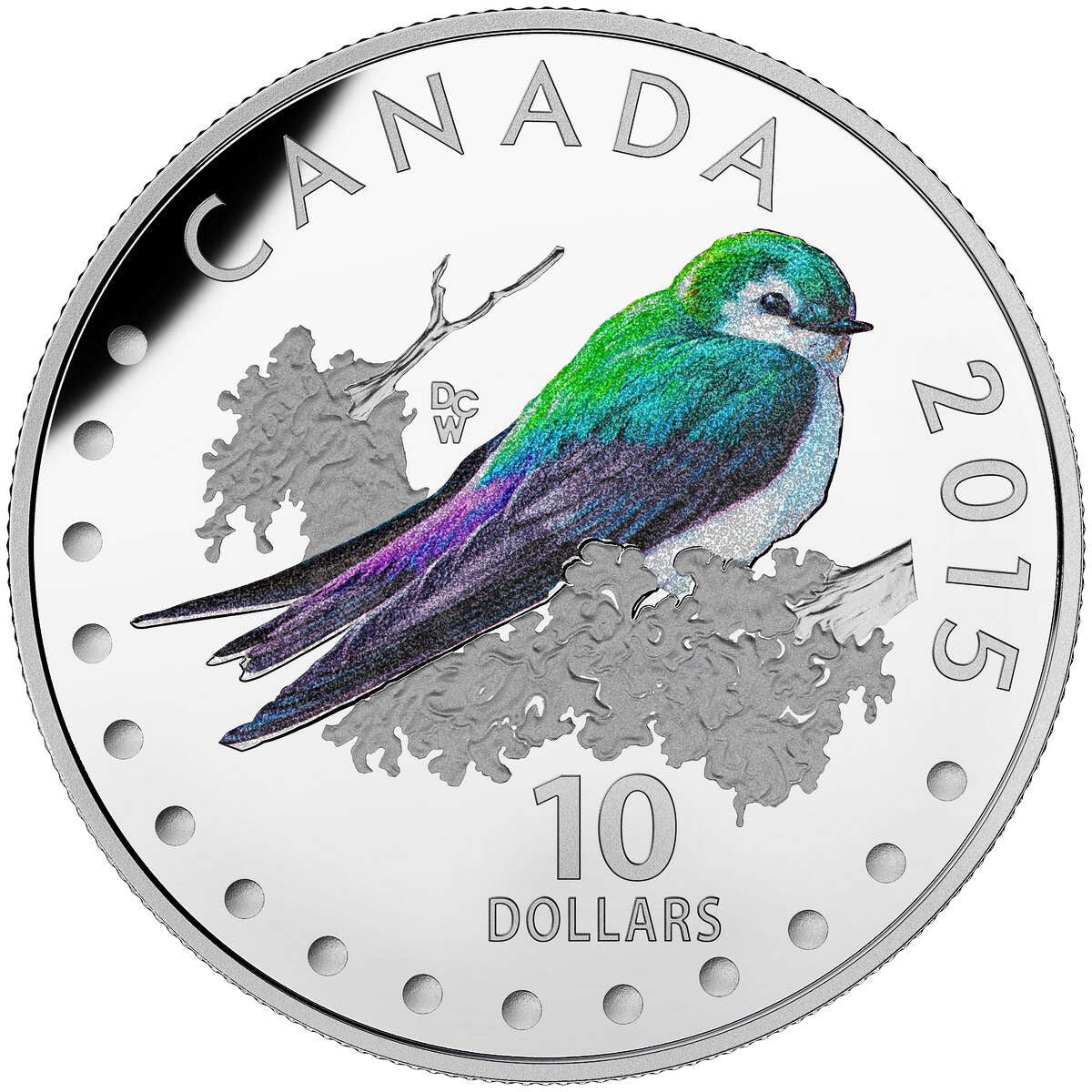 2015 $10 Colourful Songbirds of Canada: Violet-Green Swallow - Pure Si