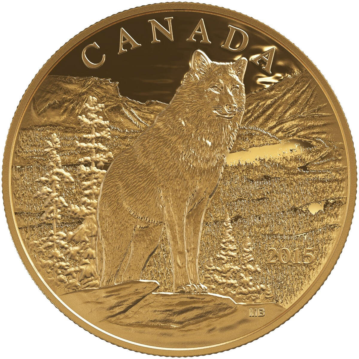 2015 $350 Imposing Alpha Wolf - Pure Gold Coin
