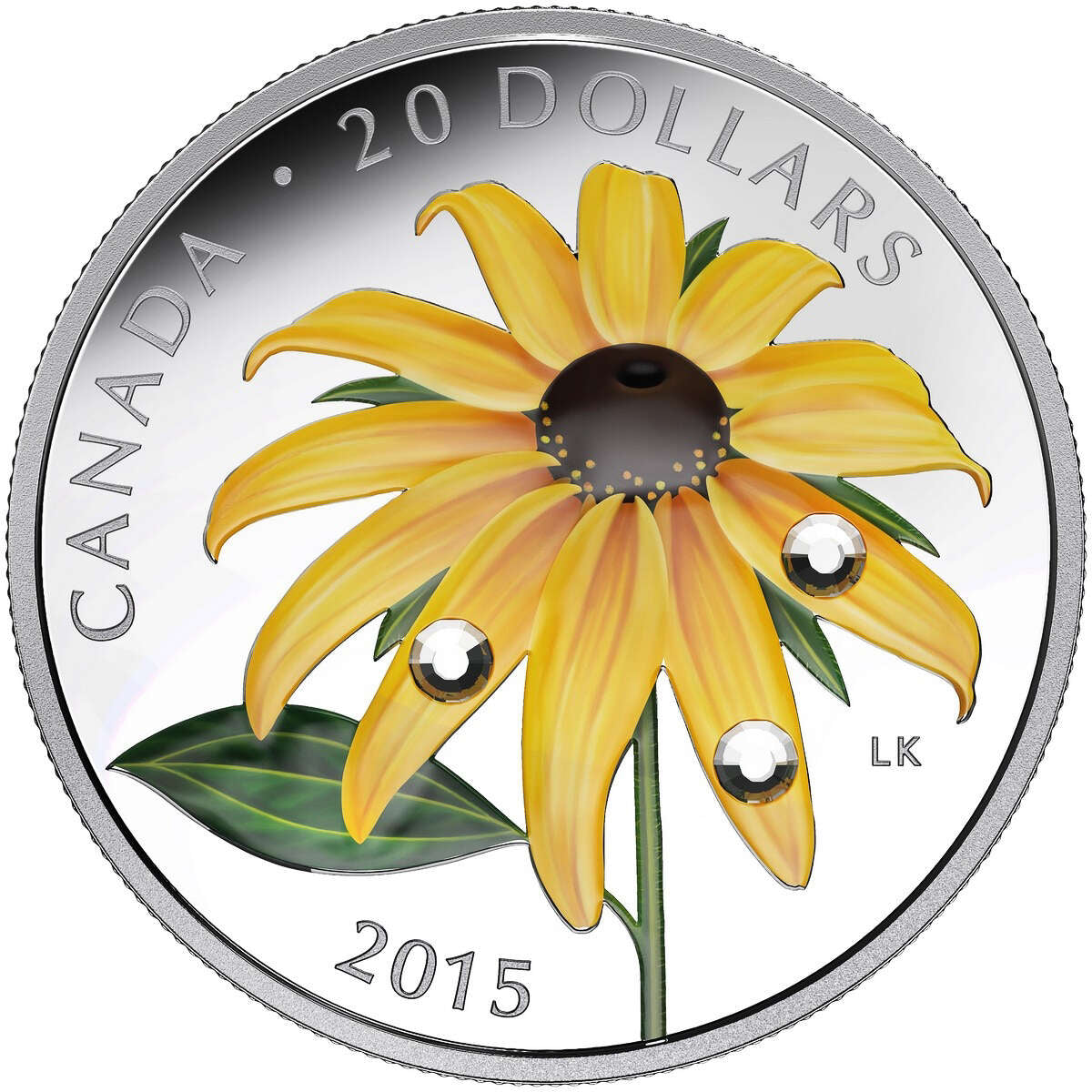 2015 $20 Black-Eyed Susan with Crystal Dew Drops - Pure Silver Coin