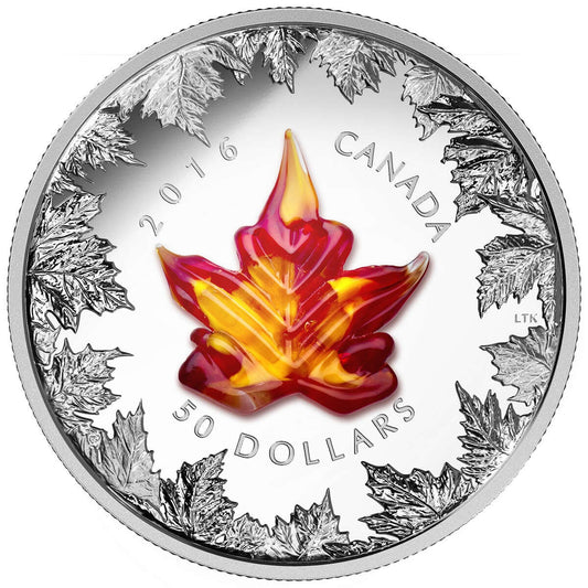 2016 $50 Venetian Glass Maple Leaf: Autumn Radiance - 5-oz. Pure Silver Coin Default Title