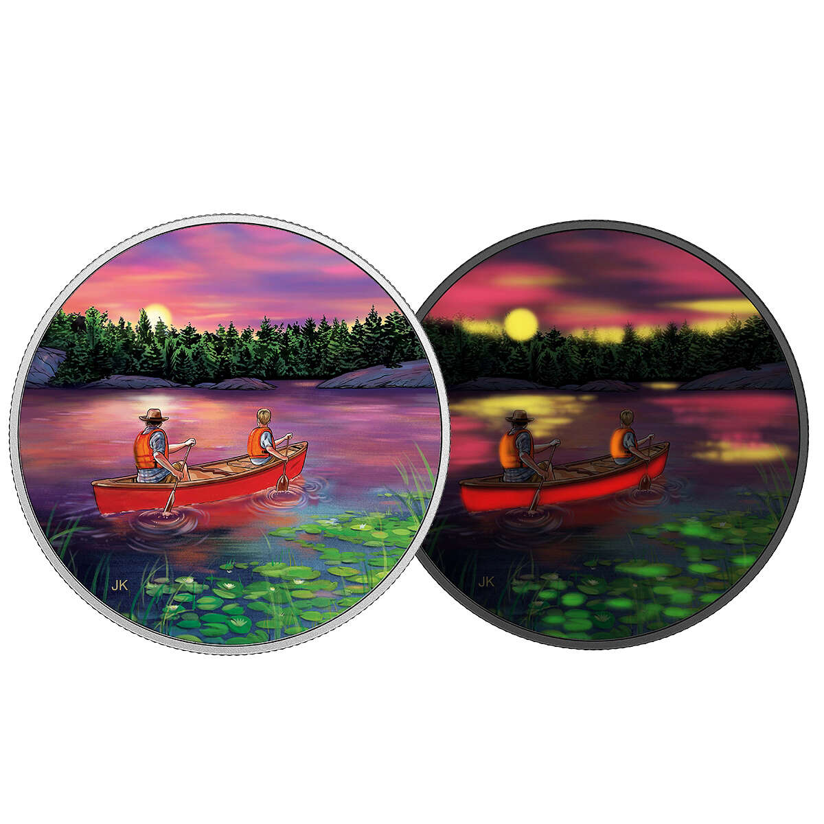2017 $15 Great Canadian Outdoors: Sunset Canoeing - Pure Silver Glow-in-the-Dark Coin Default Title