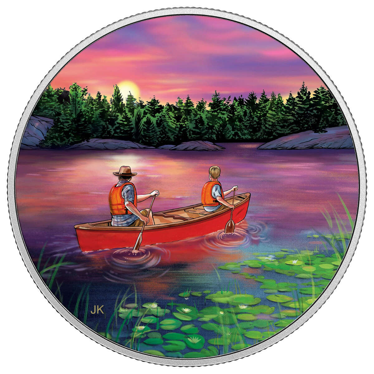 2017 $15 Great Canadian Outdoors: Sunset Canoeing - Pure Silver Glow-in-the-Dark Coin Default Title