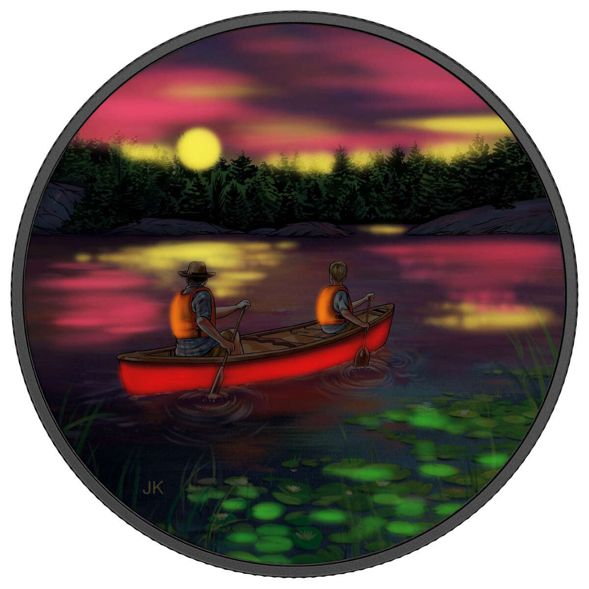 2017 $15 Great Canadian Outdoors: Sunset Canoeing - Pure Silver Glow-in-the-Dark Coin Default Title