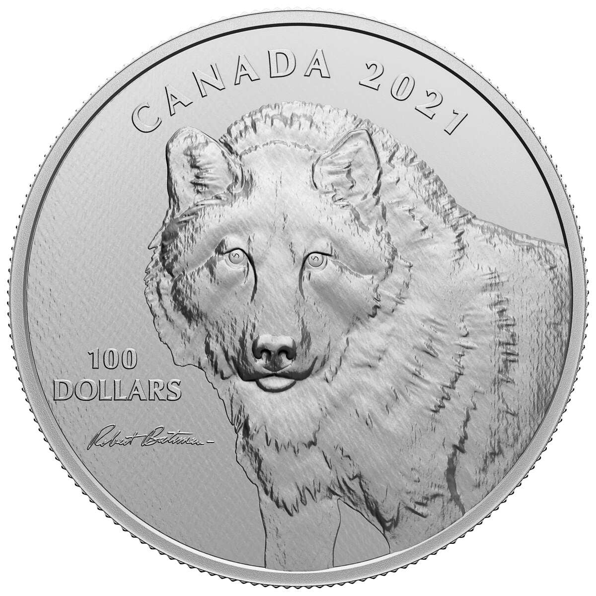 2021 $100 Wolf Sketch, By Robert Bateman - Pure Silver Coin Default Title