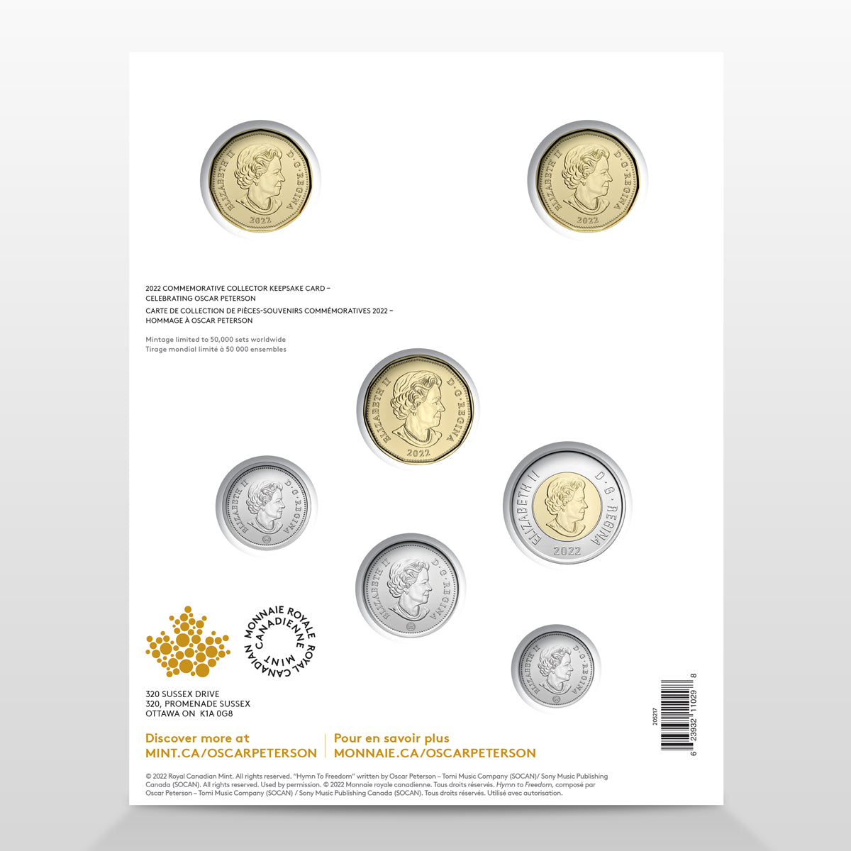 2022 Celebrating Oscar Peterson Commemorative Collector Keepsake Card