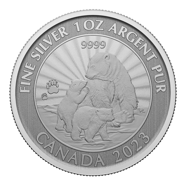 2023 $5 The Majestic Polar Bear and Cubs - Pure Silver Coin