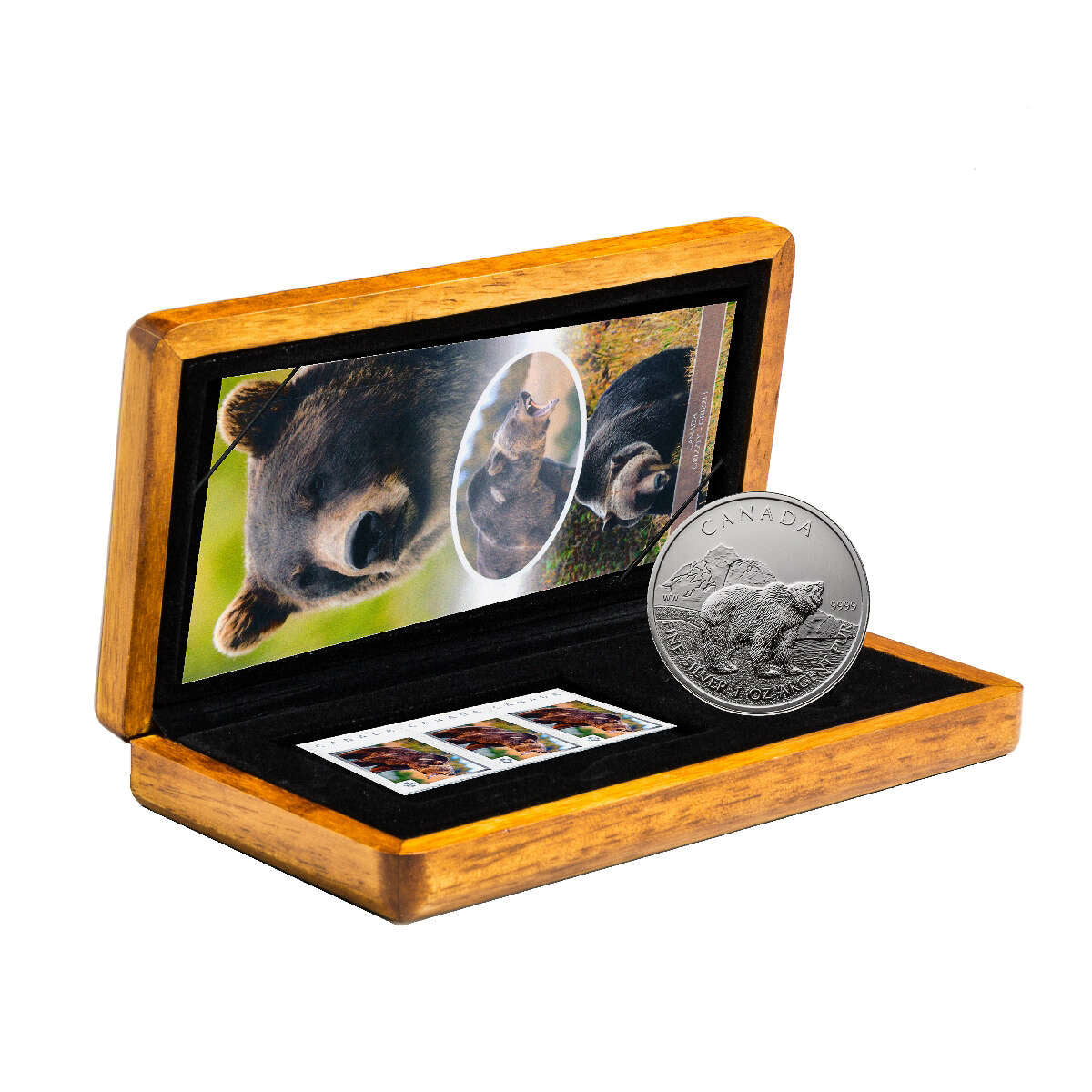 2011 $5 Grizzly Bear - 1 oz. Pure Silver Coin and Stamp Set