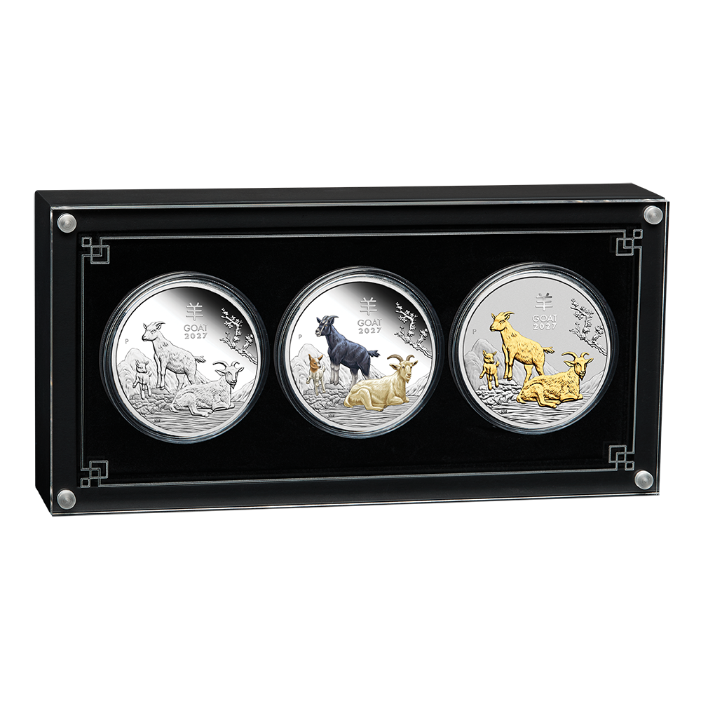 2027 $1 Australian Lunar Series: Year of the Goat - Pure Silver Trio Set