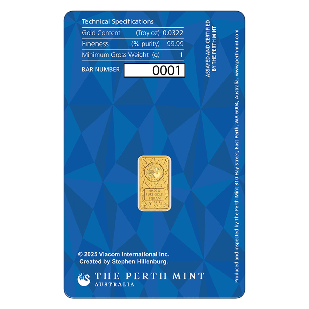 SpongeBob SquarePants 1g Pure Gold Bar