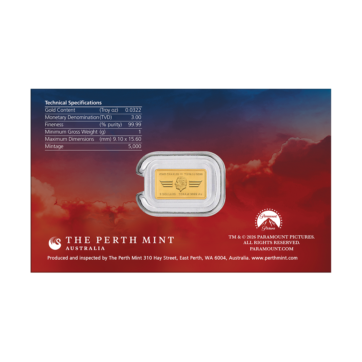 2026 $3 40 Years of Top Gun - 1g Pure Gold Coin
