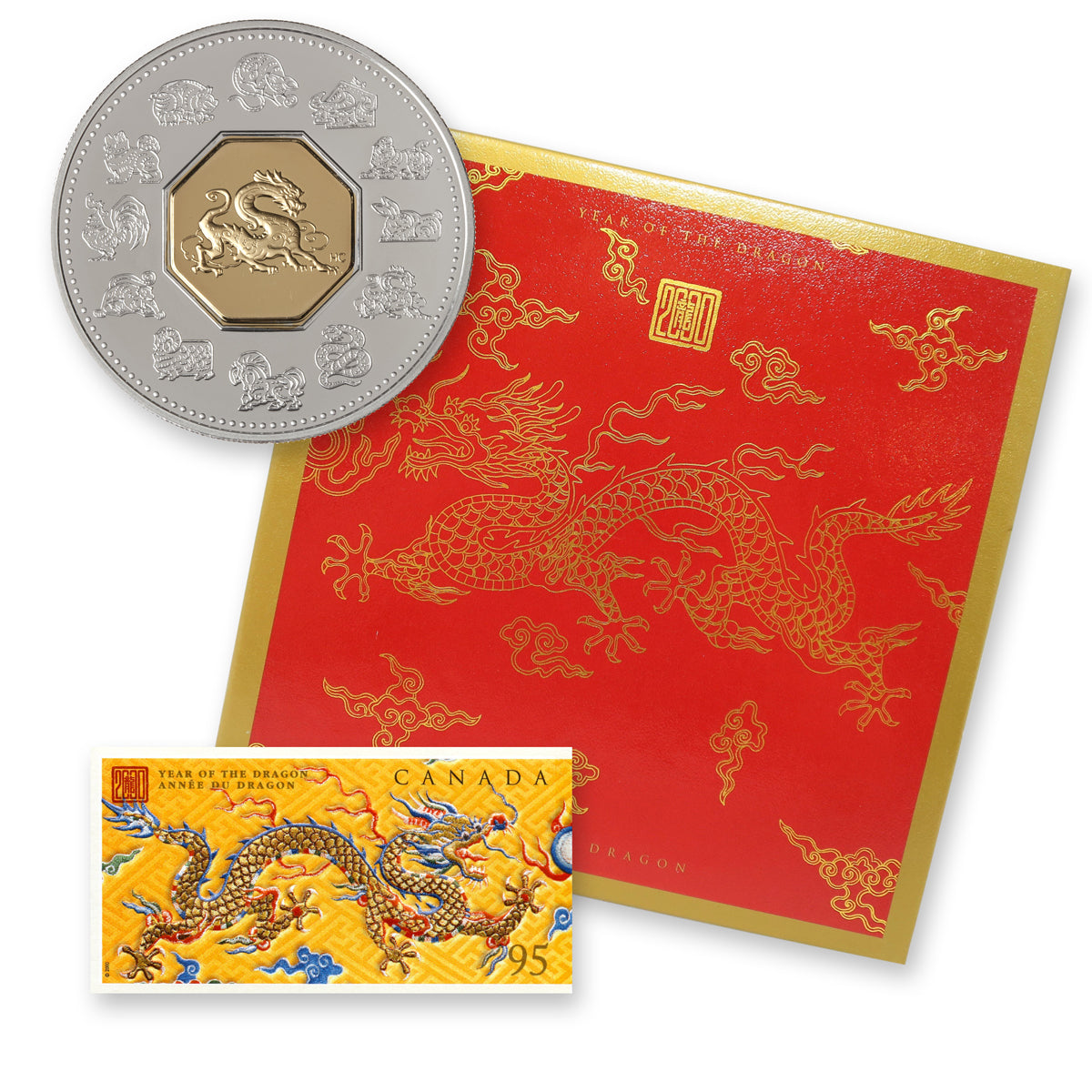 2000 $15 Year of the Dragon - Stamp And Precious Coin Set