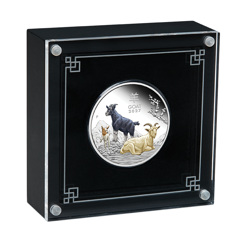 2027 $1 Australian Lunar Series: Year of the Goat - Pure Silver Coloured Coin