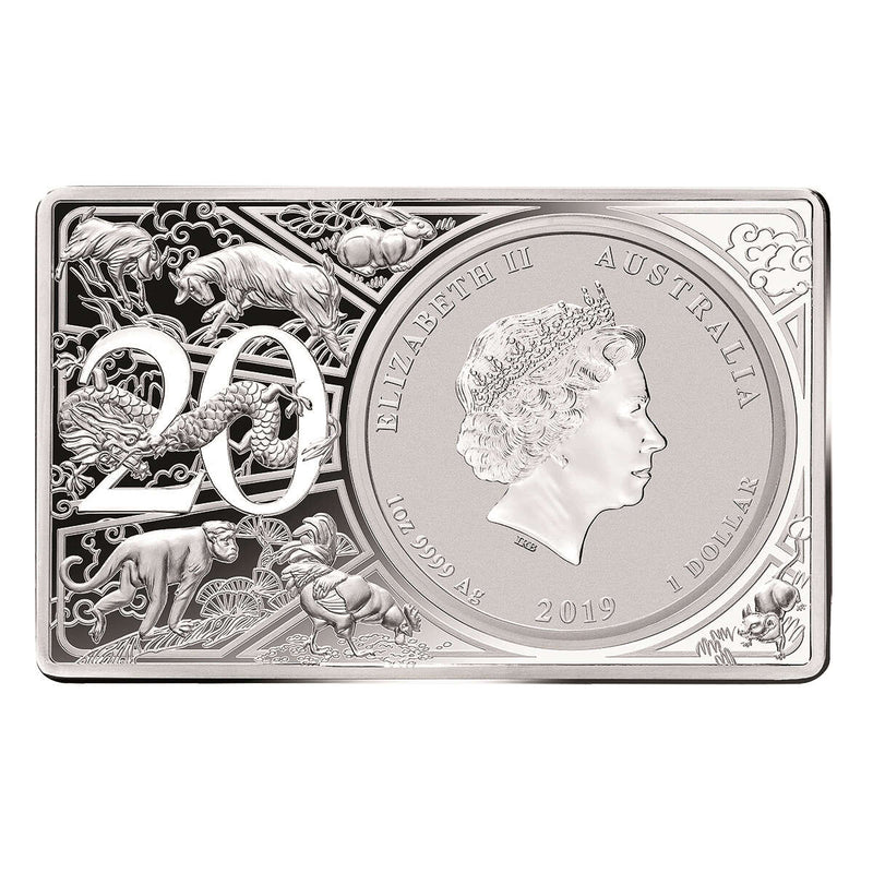 Australia 2019 $5 Fine Silver Proof Coin - Year of the Pig Coin Bar Set with Privy Mark
