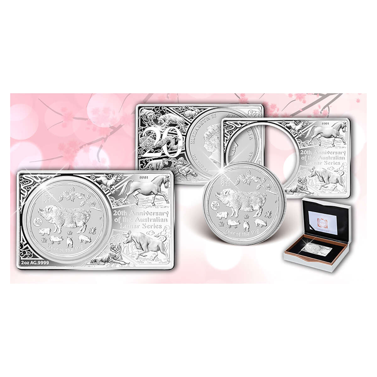 Australia 2019 $5 Fine Silver Proof Coin - Year of the Pig Coin Bar Set with Privy Mark