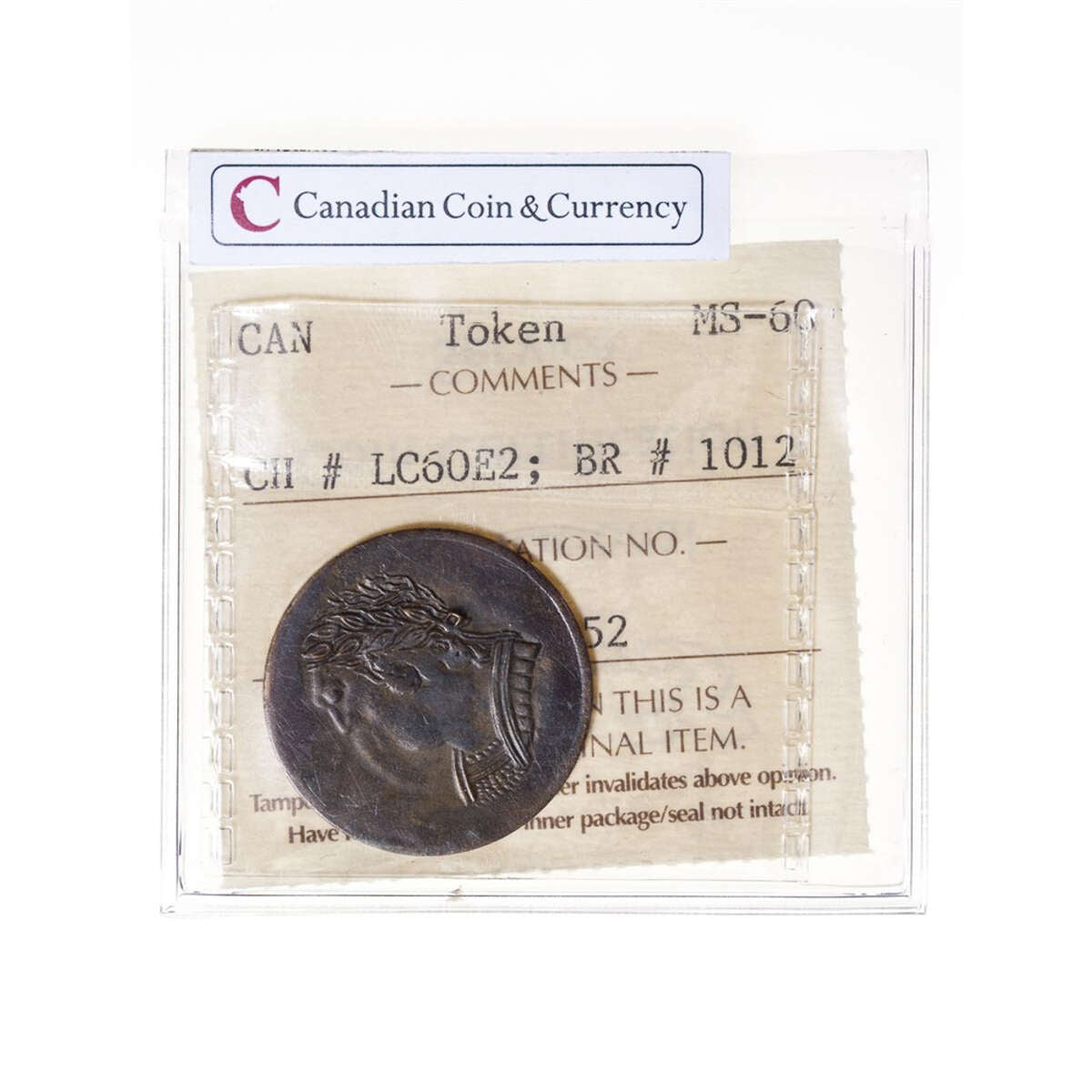 Lower Canada 1/2 Penny Token 1820 Nine Strings on harp, Brass Imitations Issued Ca 1830 MS-60 ICCS